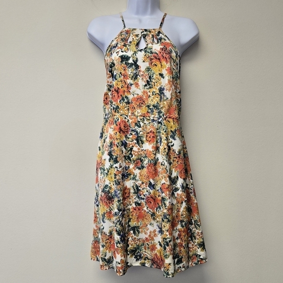 Tulle Floral Halter Dress White Orange XL - Picture 1 of 12